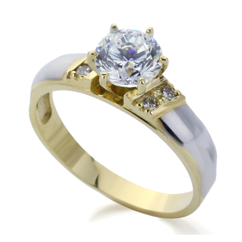 Women 14K Gold Two Tone 1 Carat CZ Solitaire Wedding Engagement Ring ...