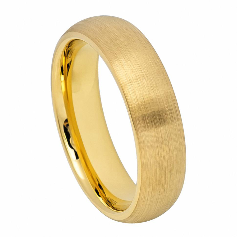 6MM Tungsten Carbide Wedding Band Domed Classic Brushed Gold Tone Ring