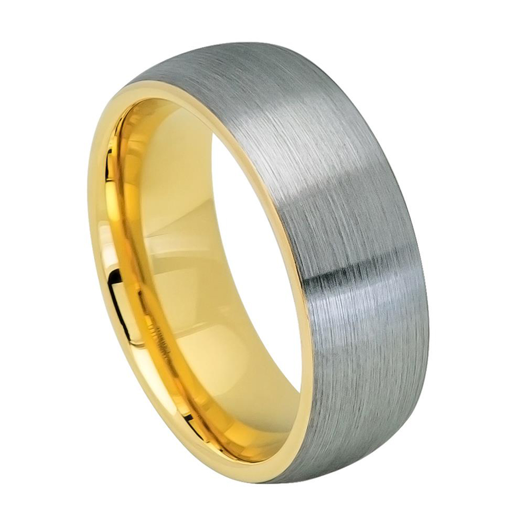 8MM Tungsten Carbide Wedding Band Domed Gold Tone Brushed Gun Metal Tone Ring