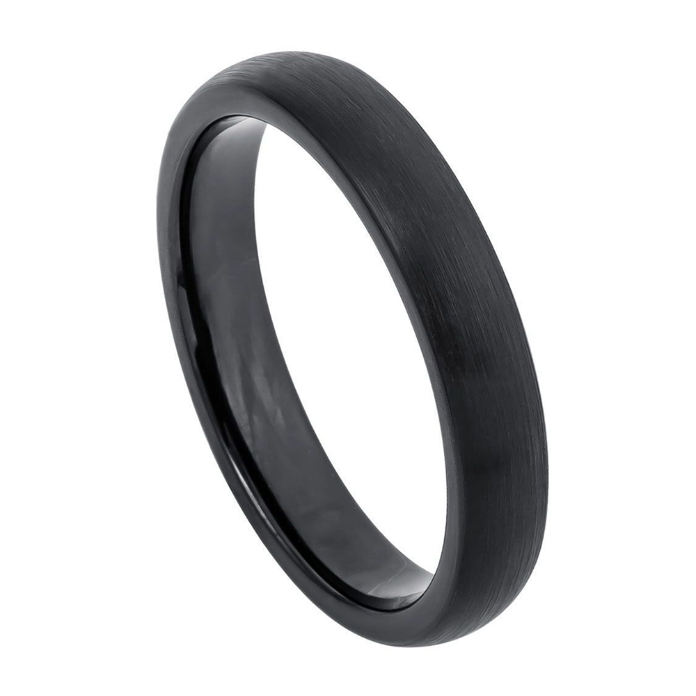 4MM Comfort Fit Tungsten Carbide Wedding Band Classic Domed Brushed Black Ring