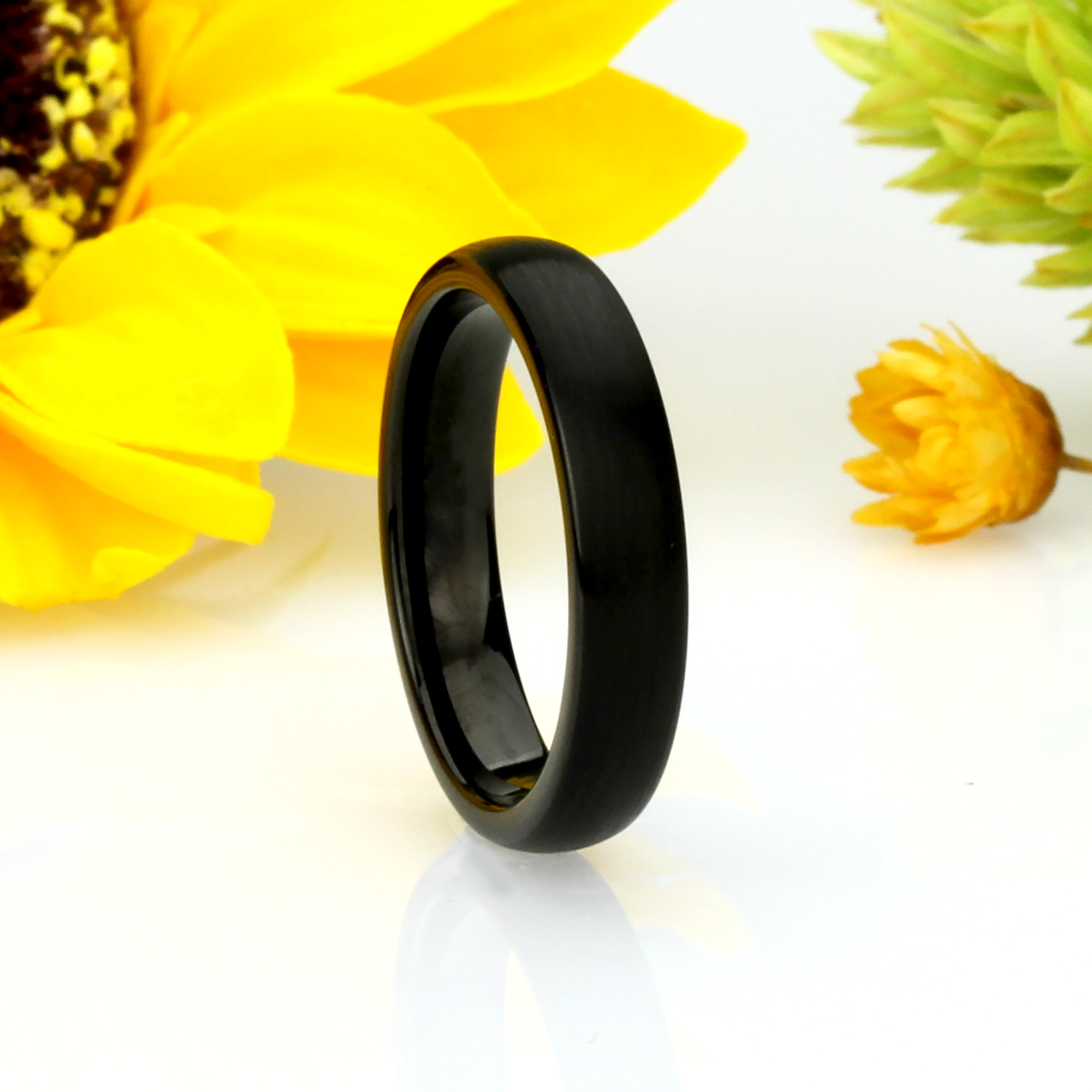 4MM Comfort Fit Tungsten Carbide Wedding Band Classic Domed Brushed Black Ring