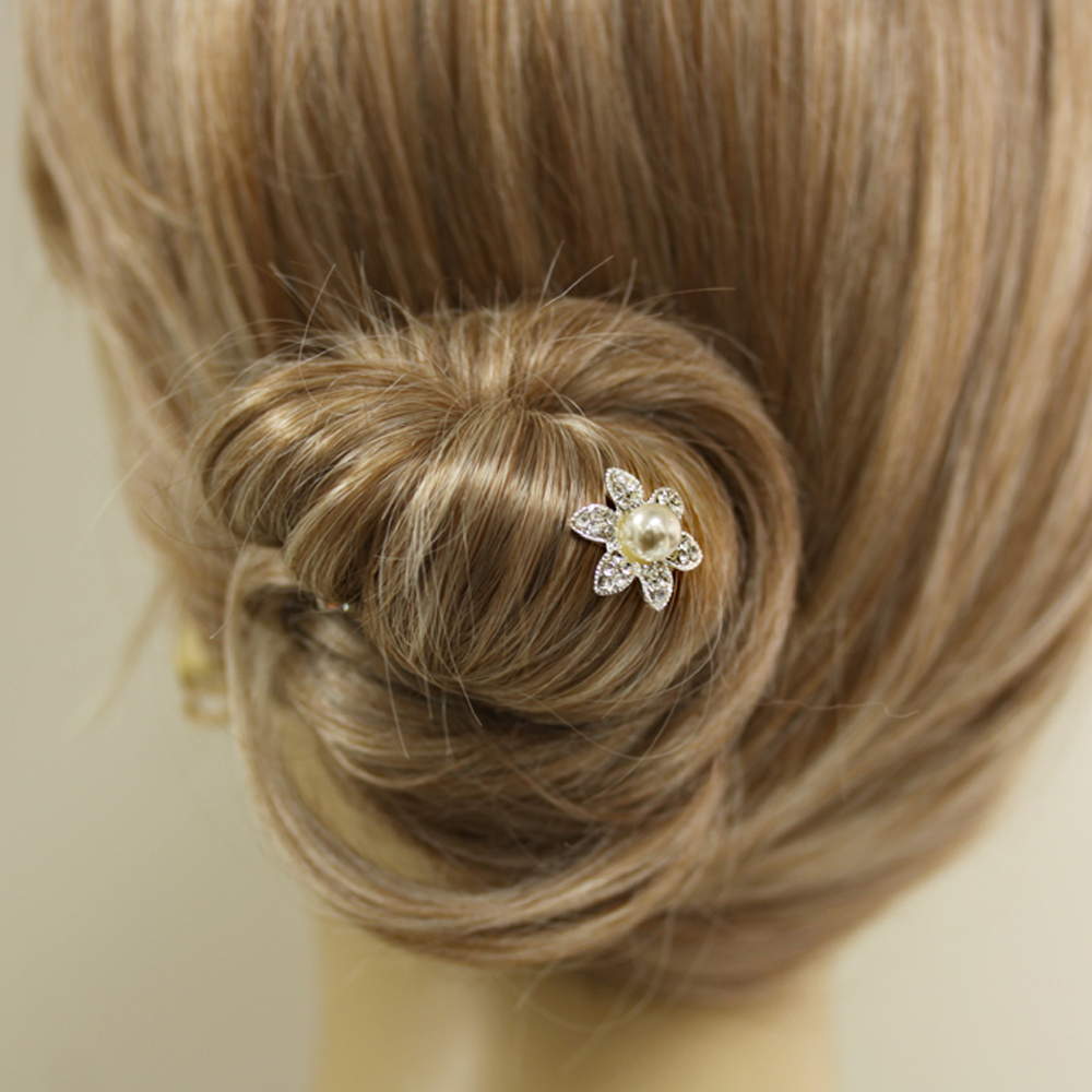 Hand Made Hair Jewelry Flower Hair Bun Stick for Brides, White