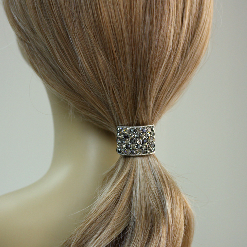 Hand Made Hair Jewelry swarovski crystal rectangle Hair Ponytail Holder, Black