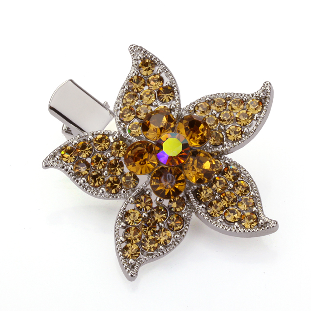 Hand Made Hair Jewelry swarovski crystal Floral Hair Clip Light Brown Rhinestone