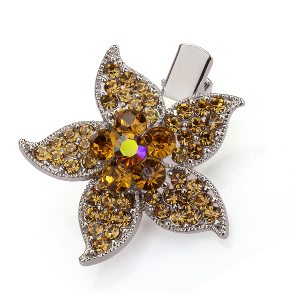 Hand Made Hair Jewelry swarovski crystal Floral Hair Clip Light Brown Rhinestone