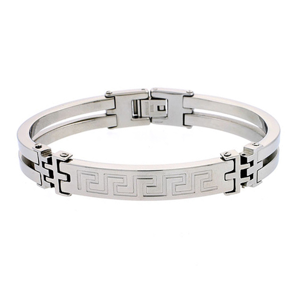 Men Women 10MM Stainless Surgical Steel Greek Key Bracelet 8 Inches