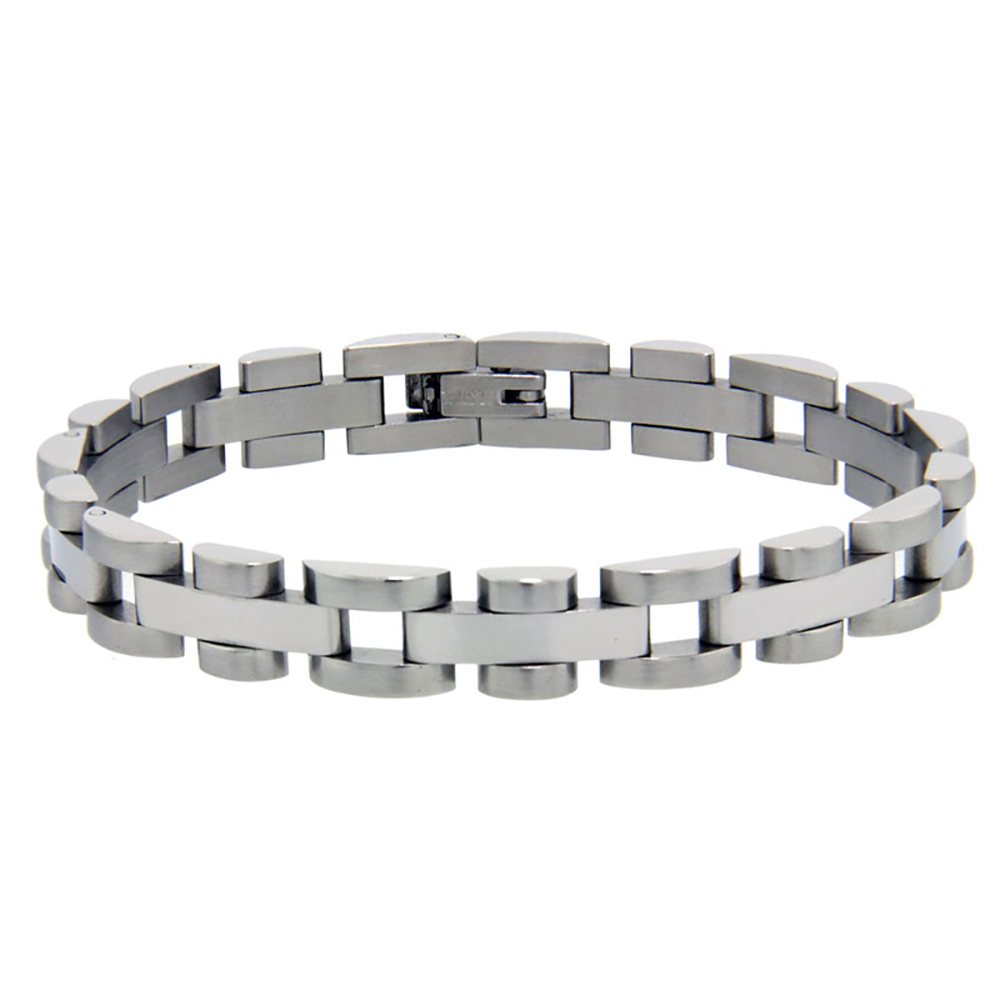Men 8MM Stainless Surgical Steel Satin Edges Bar Link Bracelet 7.5"
