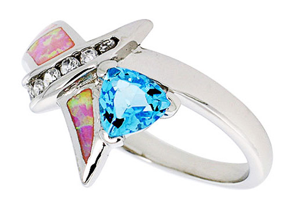 Fine Women Silver Rhodium Plated, Pink Simulated Opal Knot Ring, Light Blue 14mm